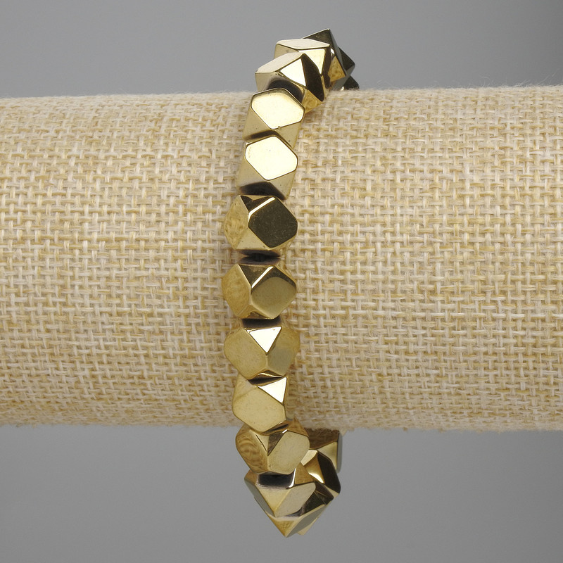 Hematite bracelet multifaceted 8x8mm+- colour gold, length 18cm+- stretch