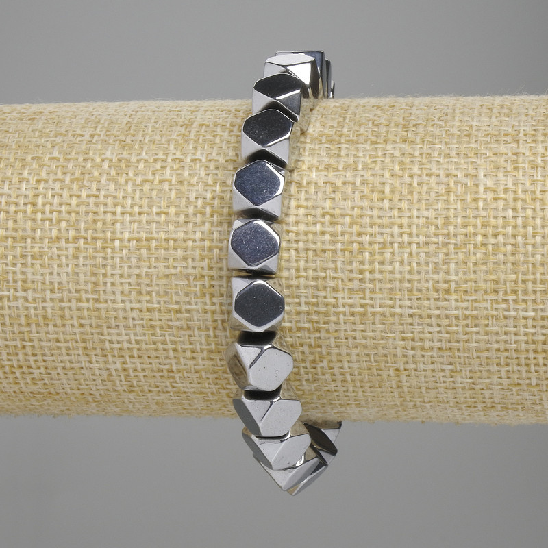 Hematite Beaded Bracelet Multifreedge 8x8mm+- colour silver, length 18cm+- stretch