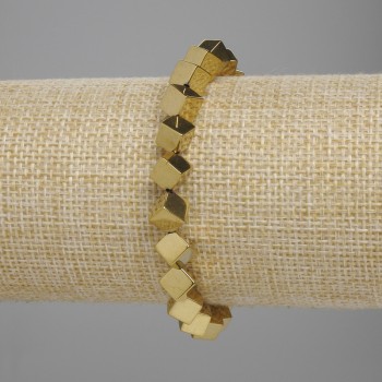 Bracelet Hematite Cube with through hole 5.5x5.5, 5mm+ color golden, length 18cm+ stretch