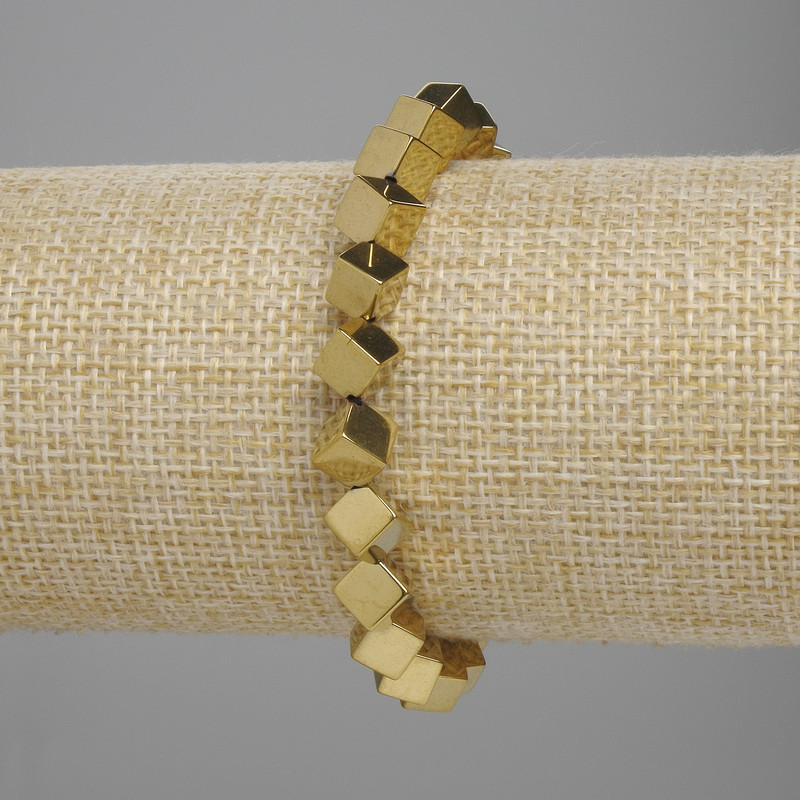 Bracelet Hematite Cube with through hole 5.5x5.5, 5mm+ color golden, length 18cm+ stretch