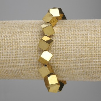 Bracelet Hematite Cube with Transverse Hole 8x8mm+- colour golden, length 18cm+- stretch