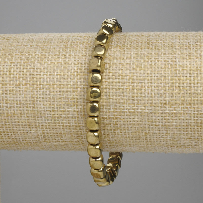 Bracelet Hematite Cube, diameter 5.5x5.5x5 mm±, colour golden, length 18 cm±, stretch