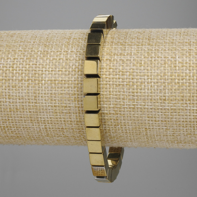 Hematite Cube Bracelet, diameter 6x6mm±, golden colour, length 18cm±, stretch