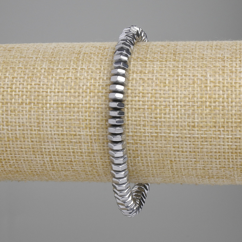 Bracelet Hematite Faceted Rondelle, diameter 6×2mm ±, color Silver, length 18cm ±, stretch
