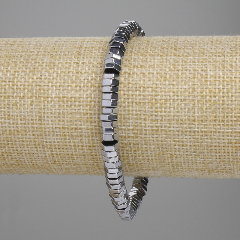 Bracelet Hematite Faceted Rondelle, diameter 6×2 mm±, colour Silver, length 18 cm±, Stretch