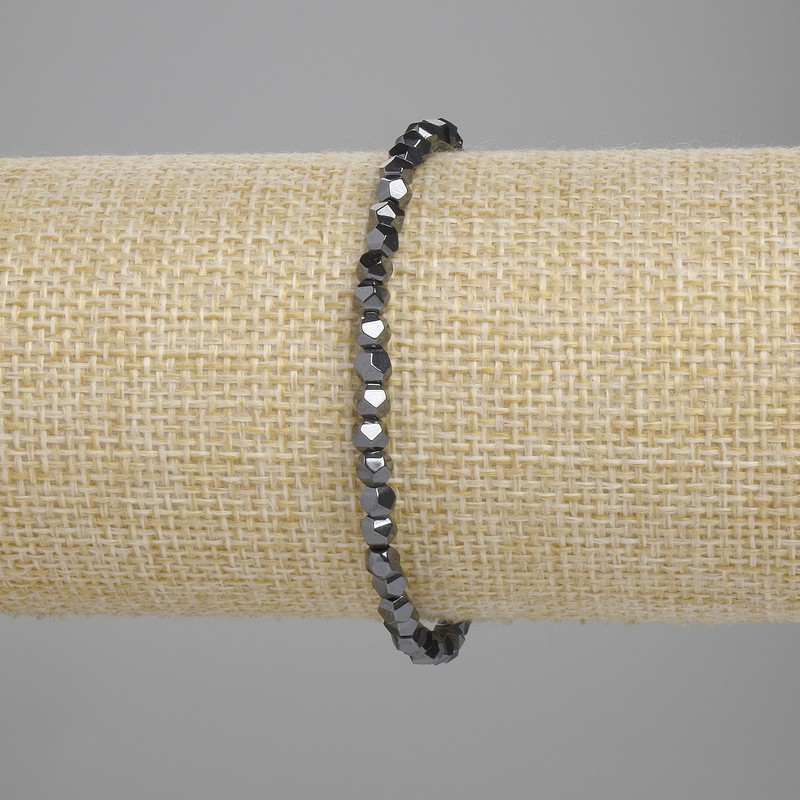 Bracelet Hematite multifaceted, diameter 3.5×4mm ±, length 18cm ± stretch