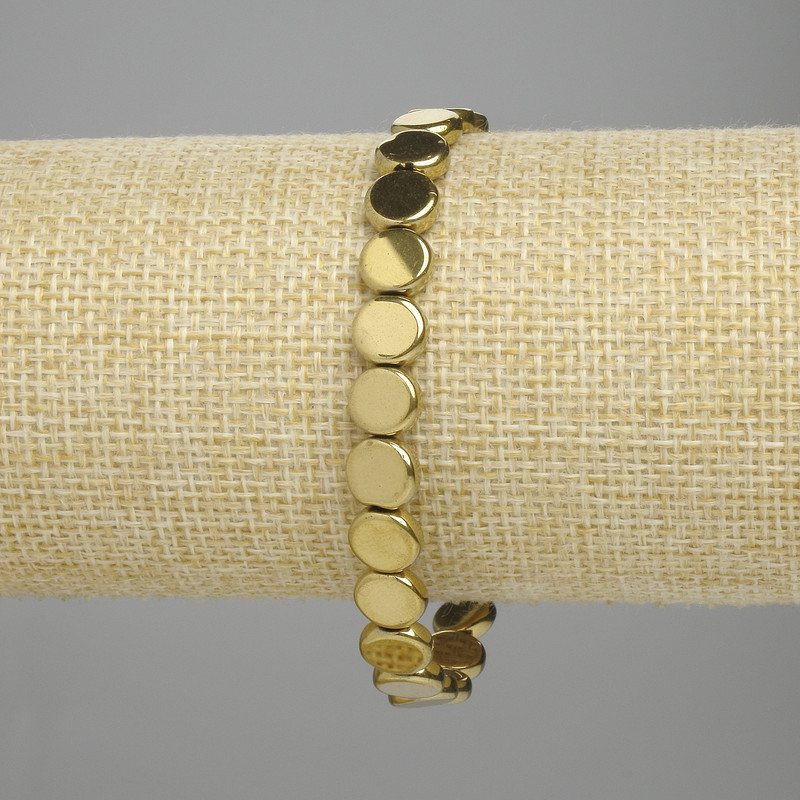 Bracelet Hematite Coin 8mm+ Gold Colour, length 18cm+ Stretch