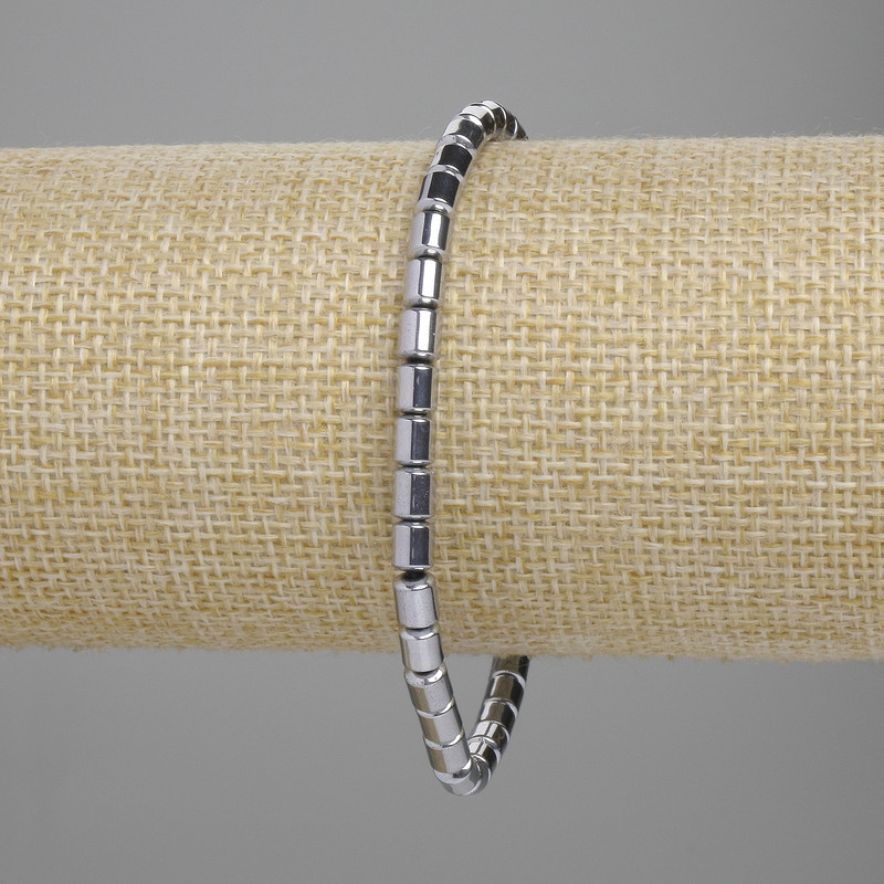 Bracelet Hematite Cylinder 5×4mm+- colour silver, length 18cm+- stretch