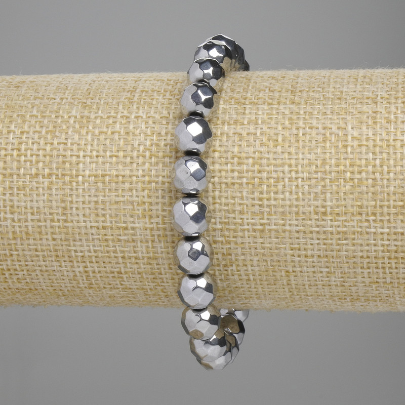 Hematite Faceted Bead Bracelet 8mm+- colour silver, length 18cm+- stretch