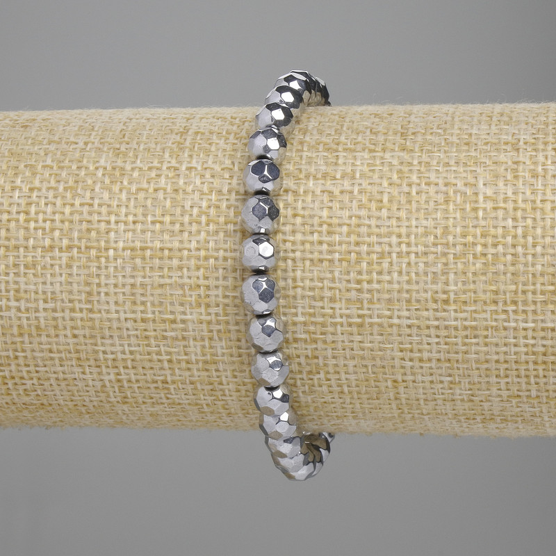 Bracelet Hematite Faceted Bead 6mm+- colour silver, length 18cm+- stretch