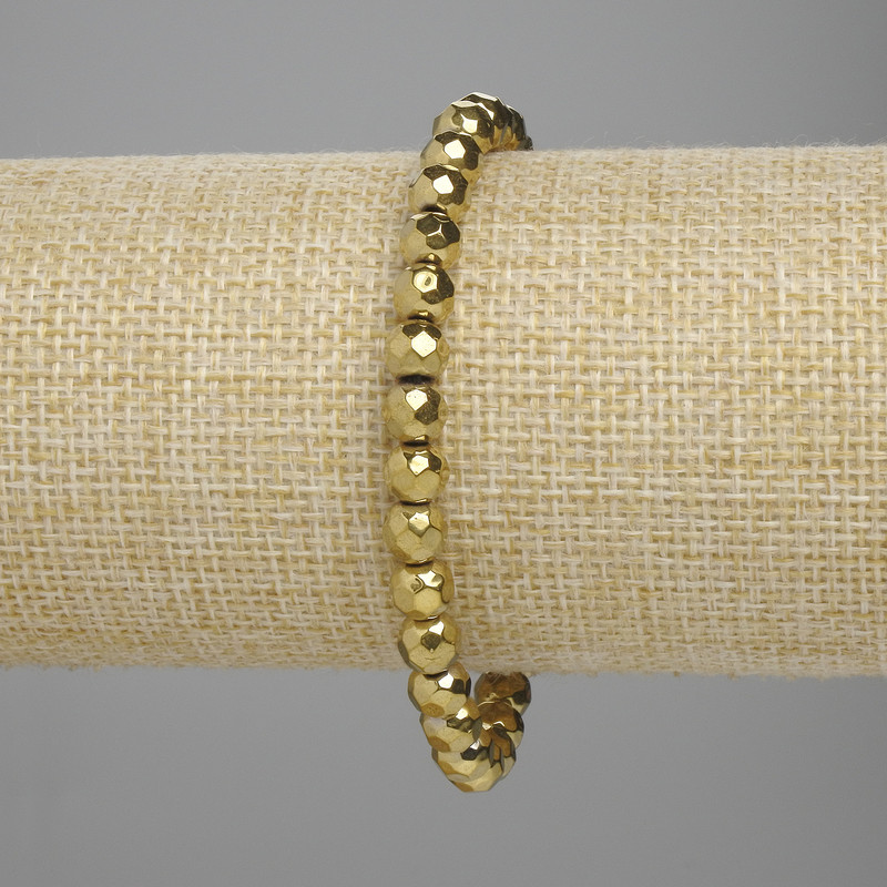 Bracelet Hematite faceted bead 6mm+ golden colour, length 18cm+ stretch