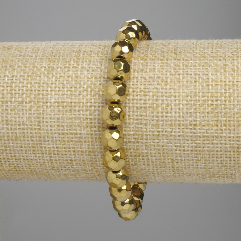 Hematite Beaded Faceted 8mm Bracelet - Golden Colour, 18cm Stretch