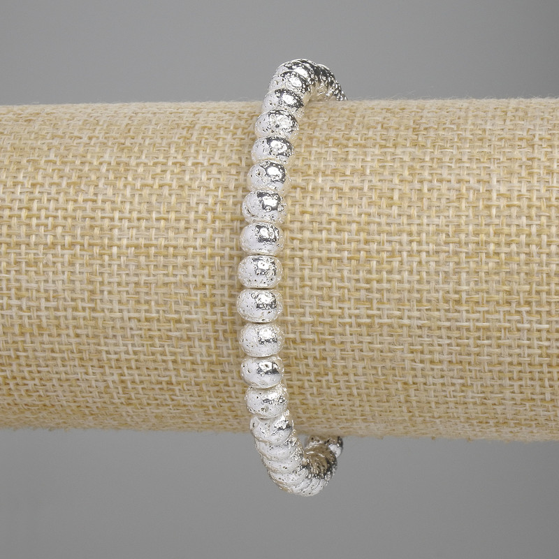Bracelet Lava with Silvery Metalised Finish Porous Rondelle 6x4.5mm +-, length 18cm +-, stretch