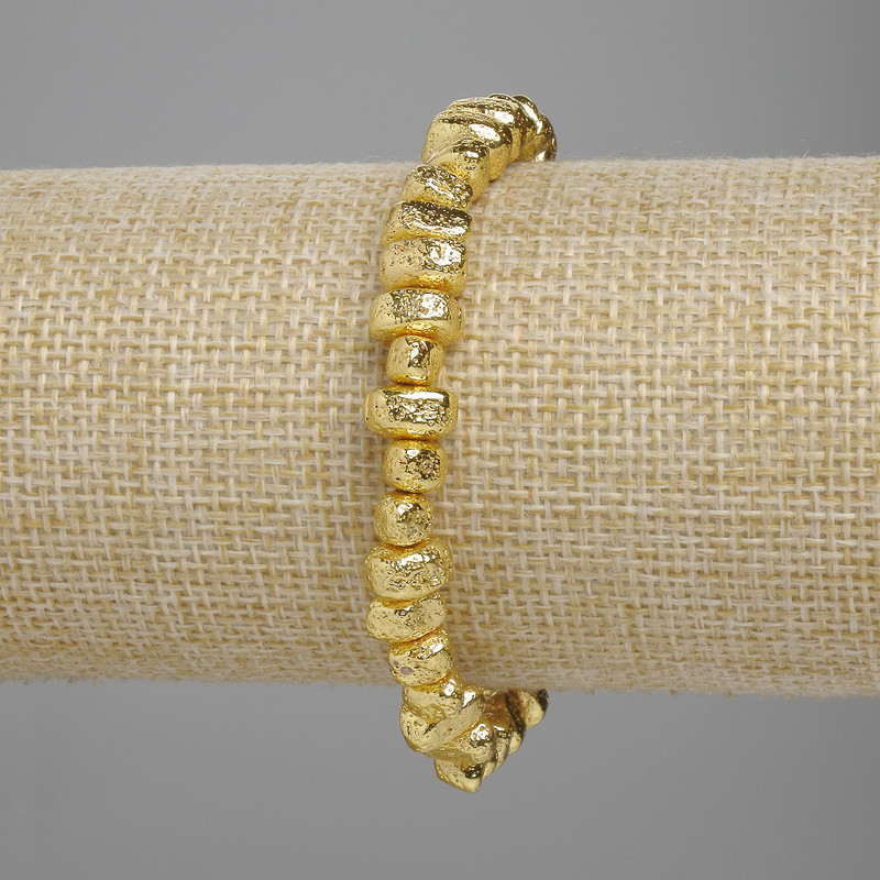 Bracelet of Lava with Gold Plated Metallic Finish, Poregy Cut Beads 6.5-8.5mm +/-, length 18cm +/- Stretch