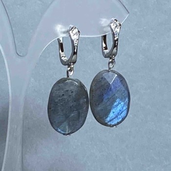 Earrings Labradorite Faceted Oval 25×15mm+-, length 32mm+-