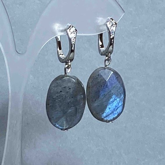 Earrings Labradorite Faceted Oval 25×15mm+-, length 32mm+-