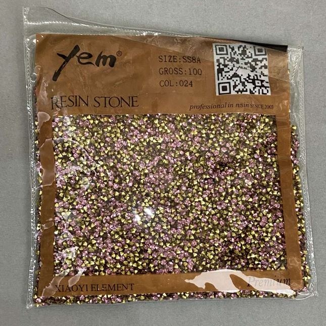 Rhinestones stones colour pink, diameter 2 mm+- pack /40 g (+ -)