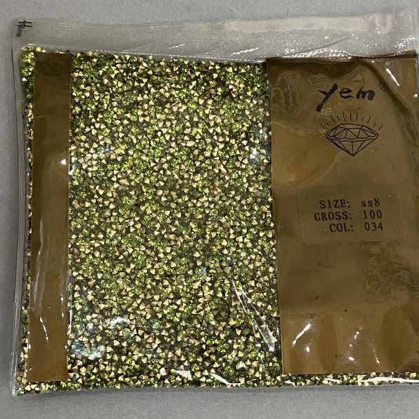 Green rhinestones, 2 mm diameter, pack /50g (+ -)