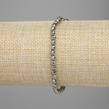 Pyrite Bead Faceted 4mm Stretch Bracelet, 18cm