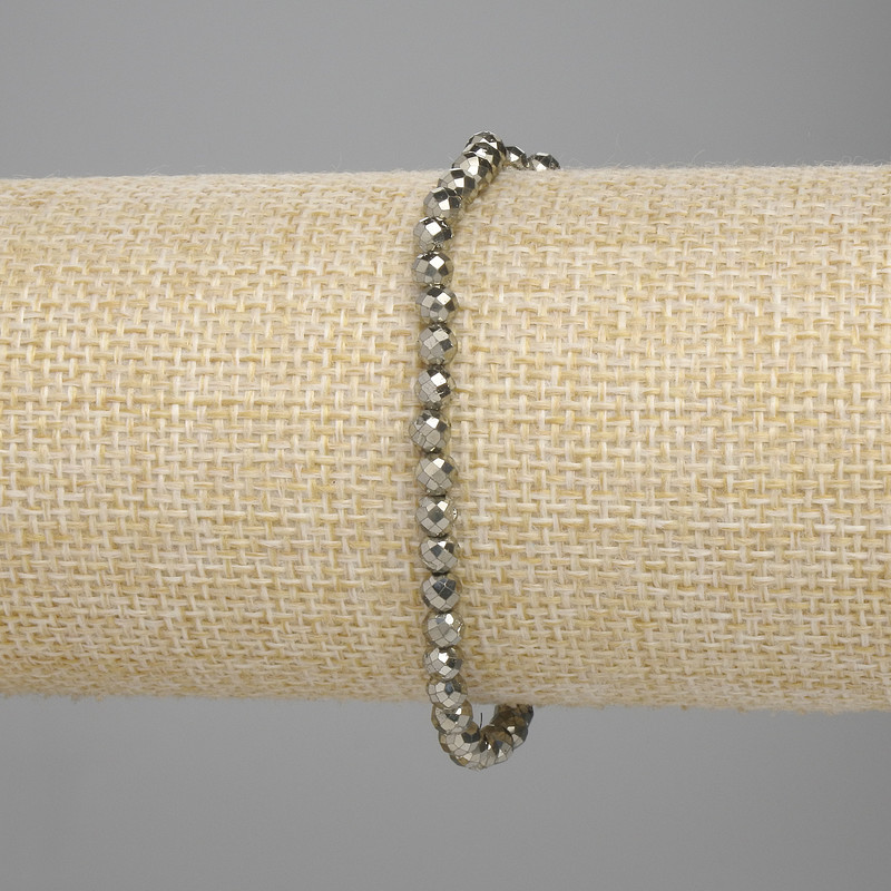 Pyrite Bead Faceted 4mm Stretch Bracelet, 18cm