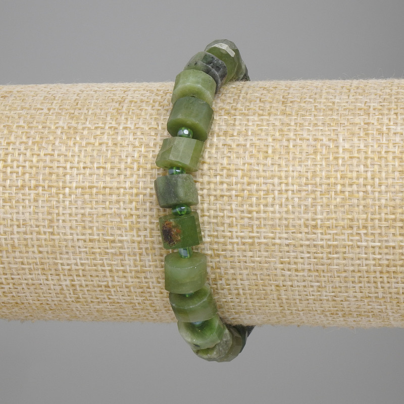 Jadeite Beaded Rondelle Bracelet 8x5mm+ 3mm+ Beads, 18cm+ Stretch