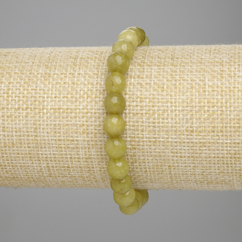 Bracelet Chrysoprase Olivine Faceted Bead, diameter 7.5mm ±, length 18cm ± stretch