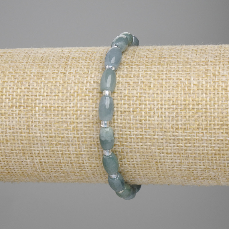 Jadeite Barrels Bracelet, diameter 8x5mm±, seed beads 3mm±, length 18cm±, elastic