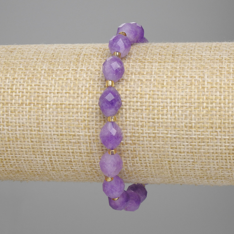 Bracelet Amethyst faceted bead, 10×8mm± diameter + seed beads 3mm±, length 18cm± stretch