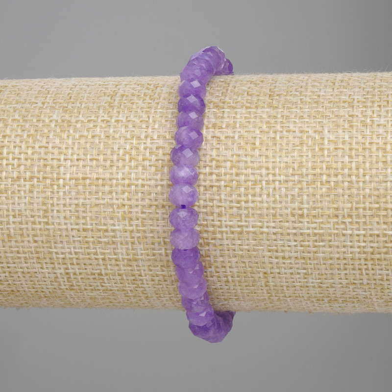 Amethyst Bead-Set Rondelle Bracelet, 6x4 mm, stretch 18 cm