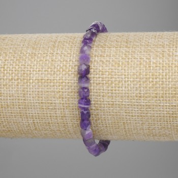 Amethyst Beaded Cube Bracelet, 5x5mm, 18cm adjustable stretch