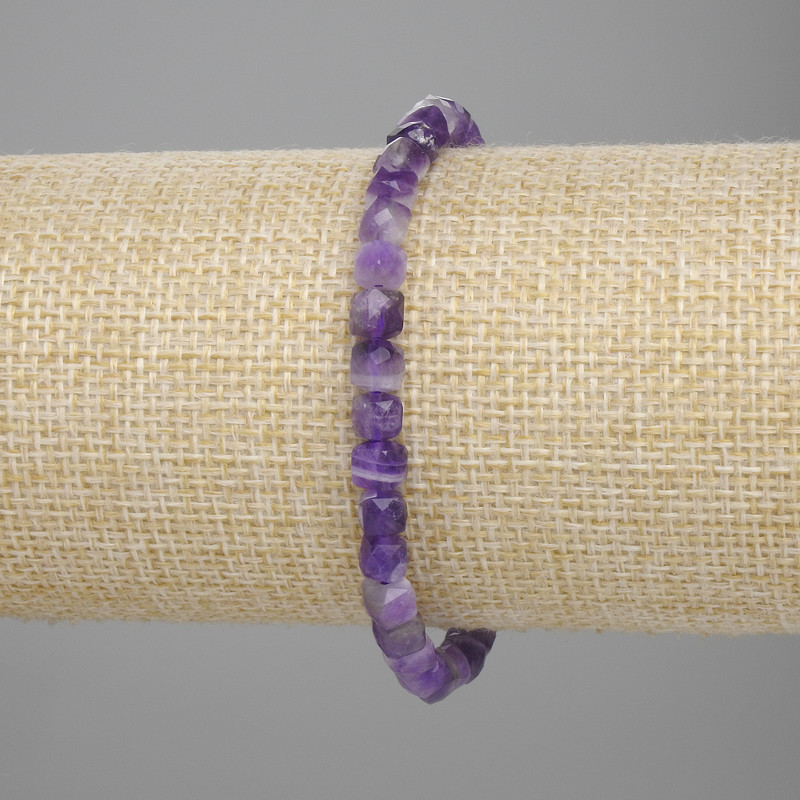 Amethyst Beaded Cube Bracelet, 5x5mm, 18cm adjustable stretch