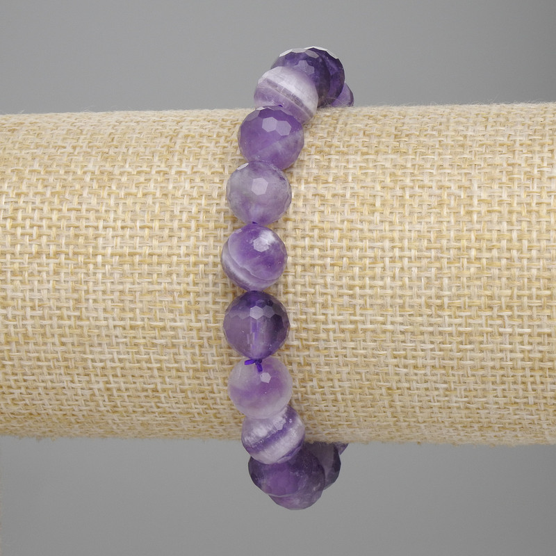 Amethyst faceted bead bracelet, 10mm diameter, 18cm length, elastic