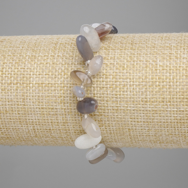 Bracelet Botswana Agate Tumbled Bead Butterfly, diameter 8-15×6-7, 5mm+ beads 3mm+-, length 18cm+-, stretch