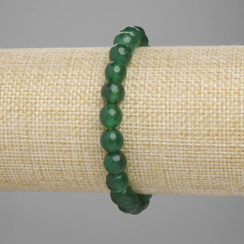 Chrysoprase Bead Bracelet, faceted round beads, 8mm diameter, stretchy, 18cm length