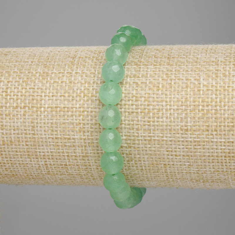 Nephrite Bead Bracelet, faceted round beads 8mm, stretchy 18cm+/-