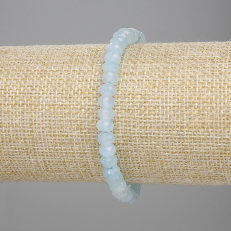 Bracelet Aquamarine Faceted Rondelle, 6x4mm diameter +-, length 18cm +-, stretch