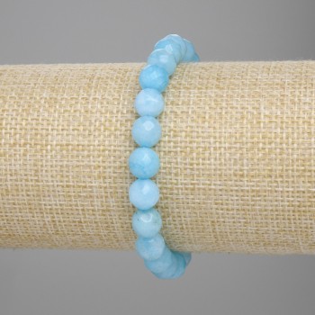 Aquamarine Bead Bracelet, faceted round beads, 8mm diameter, stretchy length 18cm