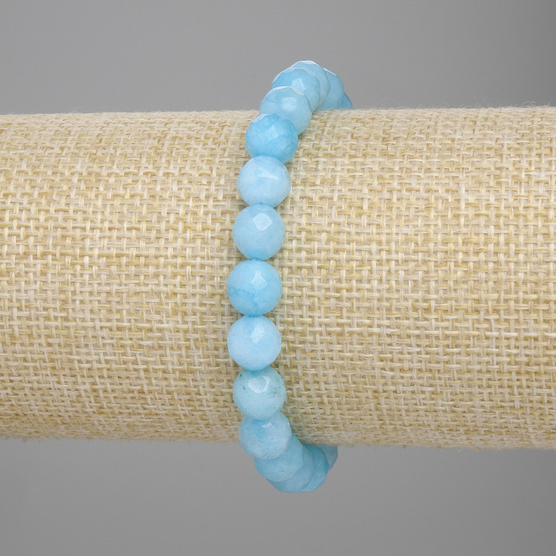 Aquamarine Bead Bracelet, faceted round beads, 8mm diameter, stretchy length 18cm