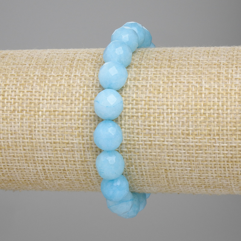 Bracelet Aquamarine Faceted Bead, 10mm diameter, 18cm length, stretch