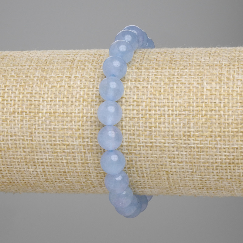 Aquamarine Bracelet smooth bead, diameter 8mm±, length 18cm± stretch