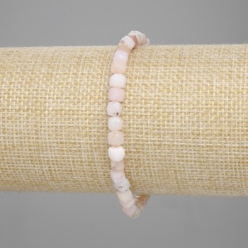 Bracelet Pink Opal Faceted Cube, diameter 4.5×4.5mm, length 18cm, stretch