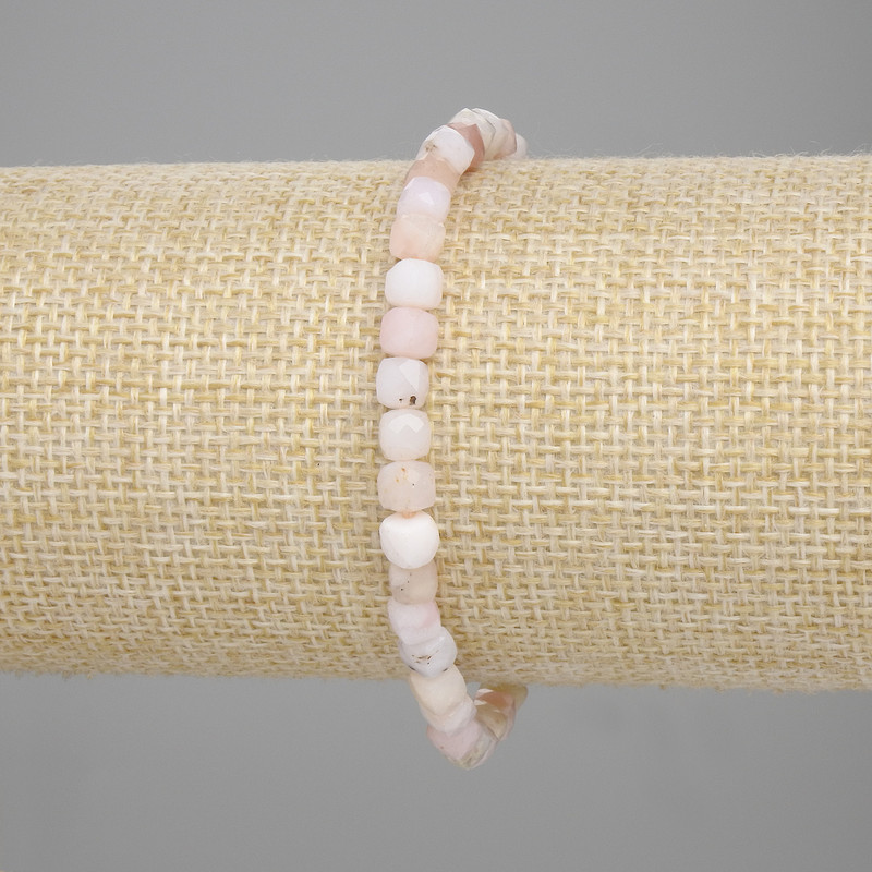 Bracelet Pink Opal Faceted Cube, diameter 4.5×4.5mm, length 18cm, stretch