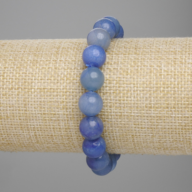 Bracelet, Blue Aventurine, Smooth Round Beads, 10mm ±, Length 18cm ±, Elastic