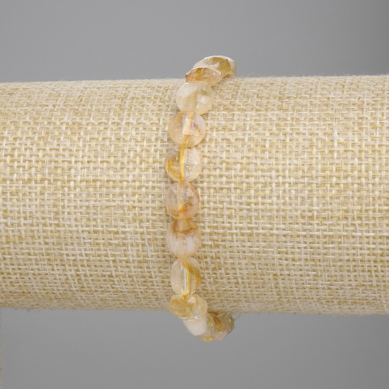 Bracelet Citrine faceted coin, 8mm diameter +-, length 18cm+- stretch