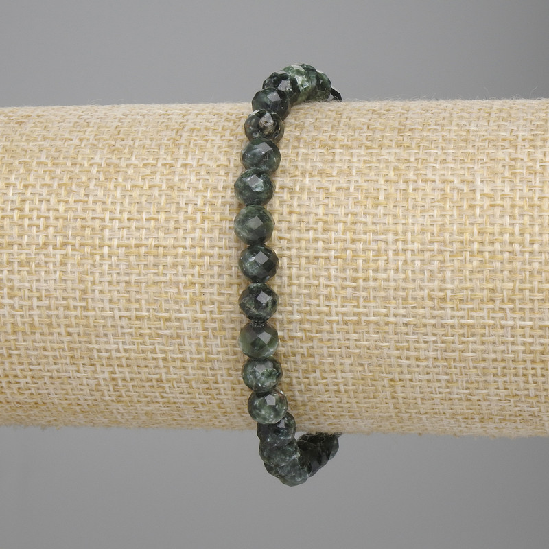 Seraphinite Bead Bracelet, faceted ball, 6mm diameter ±, length 18cm ± stretch