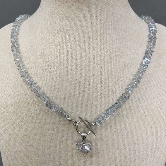 Crystal Necklace with Swarovski-Style Beads, 6×4 mm±, with Heart Pendant, 44 cm + Toggle Clasp