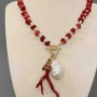 Necklace Coral Chip, 8–10 mm dia. Coral chips with oval freshwater pearls 4×3 mm+ with pendants Twig and Baroque pearl, length 43 cm +Toggle