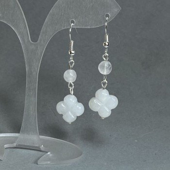 Earrings Mountain Crystal Faceted Ball 6mm+ with Clover 14mm+-, length 45cm+-