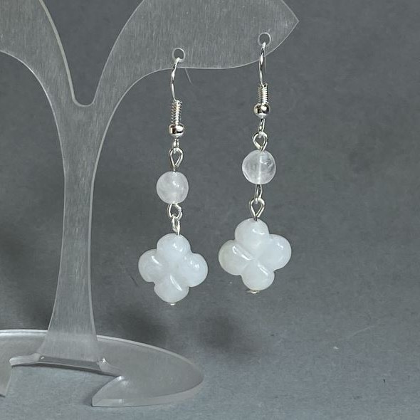 Earrings Mountain Crystal Faceted Ball 6mm+ with Clover 14mm+-, length 45cm+-