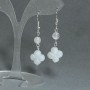 Earrings Mountain Crystal Faceted Ball 6mm+ with Clover 14mm+-, length 45cm+-